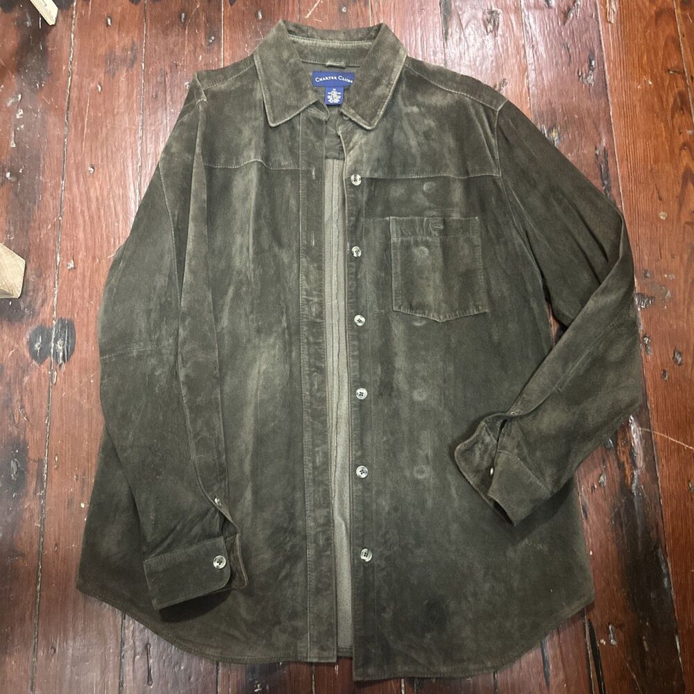 VTG Leather Button Down Long Sleeve Shirt 90’s Medium Cowgirl Charter Club